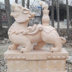 福星高照貔貅雕塑，晚霞紅神獸石雕