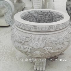 龍浮雕香爐，寺廟香爐石雕