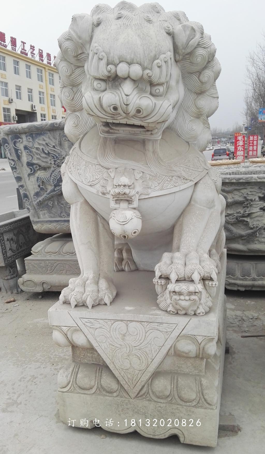 繡球獅子雕塑，石雕看門獅子 (1)