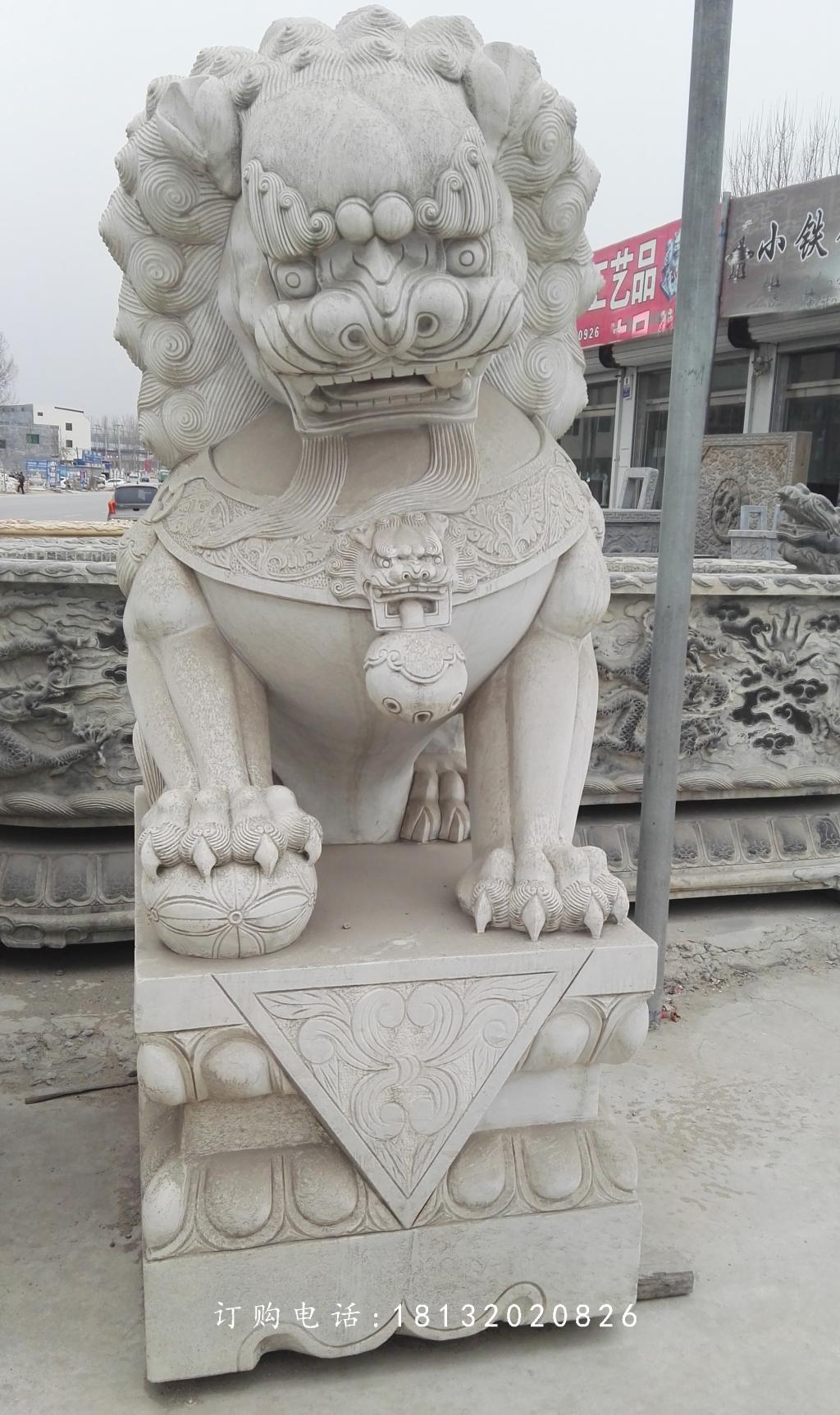 繡球獅子雕塑，石雕看門獅子 (3)