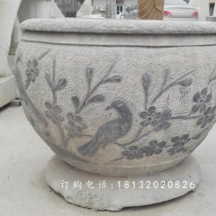 青石水缸雕塑，花盆石雕