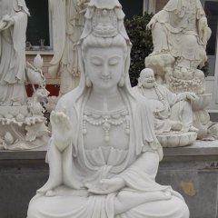 漢白玉觀音石雕，坐式觀音菩薩