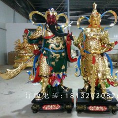 玻璃鋼貼金關(guān)公雕塑，玻璃鋼貼金韋陀雕塑