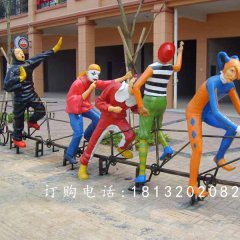 玻璃鋼小丑騎車雕塑，玻璃鋼卡通人物雕塑