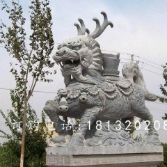 麒麟馱寶石雕，青石麒麟雕塑