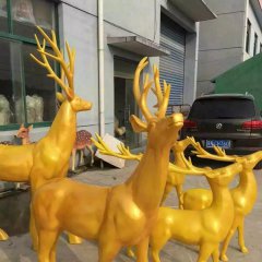 玻璃鋼仿銅鹿雕塑，馴鹿銅雕