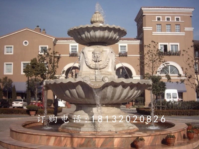 別墅噴泉雕塑，兩層石雕噴泉