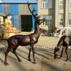 銅鹿雕塑，公園動(dòng)物銅雕