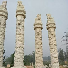 廣場(chǎng)盤龍柱石雕，石龍柱雕塑