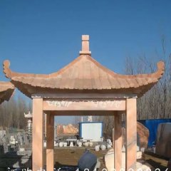 石方亭雕塑，晚霞紅石雕涼亭