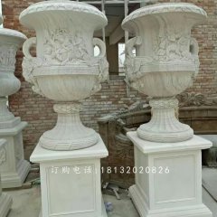 漢白玉花盆石雕，歐式花盆雕塑