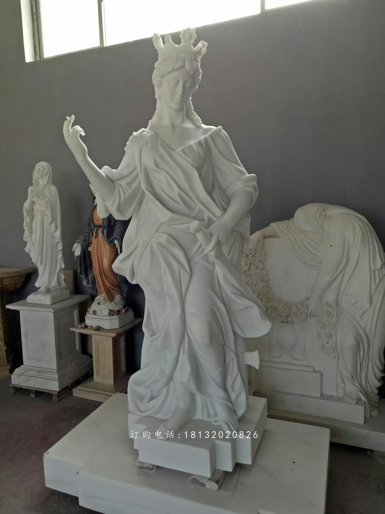 女王雕塑，漢白玉西方美女石雕