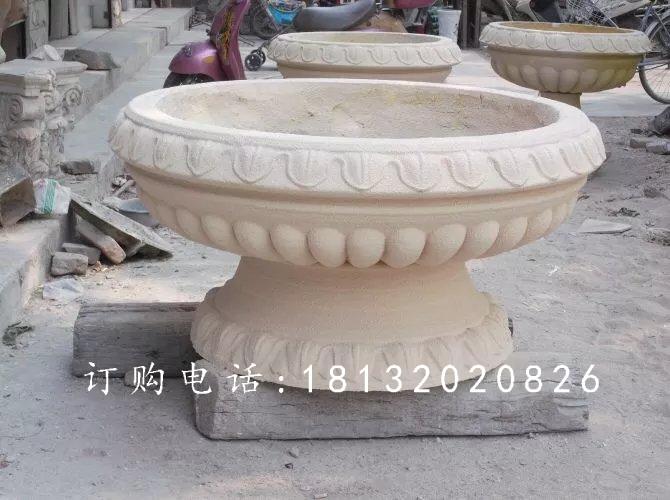 玻璃鋼仿砂巖花盆，公園花盆雕塑