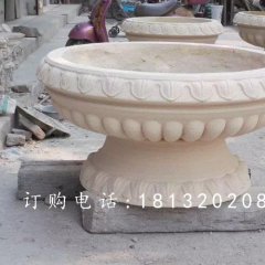 玻璃鋼仿砂巖花盆，公園花盆雕塑