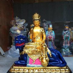 玻璃鋼貼金文殊菩薩，寺廟佛像雕塑