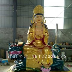 文殊菩薩雕塑，玻璃鋼貼金佛像雕塑