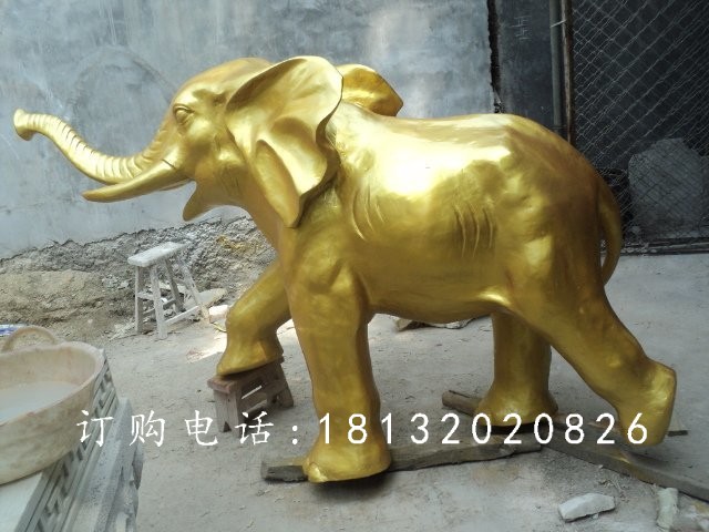 玻璃鋼仿銅大象雕塑，廣場(chǎng)動(dòng)物雕塑 (1)