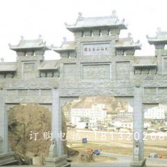 大型石牌樓，廣場三門牌坊石雕