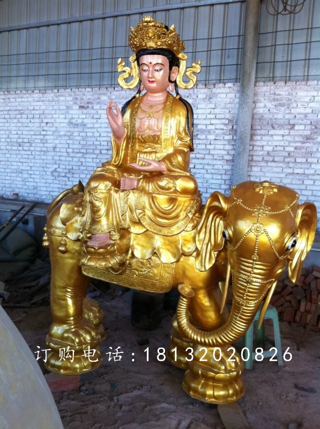 玻璃鋼普賢菩薩雕塑,貼金佛像雕塑
