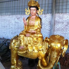玻璃鋼普賢菩薩雕塑，貼金佛像雕塑