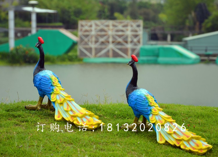 藍(lán)孔雀雕塑，玻璃鋼仿真孔雀雕塑 (3)