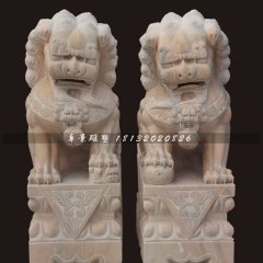 石雕獅子，晚霞紅石獅子雕塑