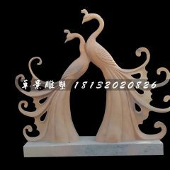 孔雀石雕，晚霞紅孔雀雕塑