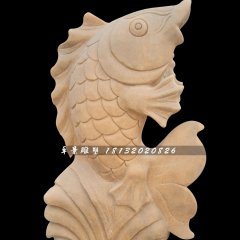 晚霞紅石雕魚(yú)，公園噴泉魚(yú)石雕