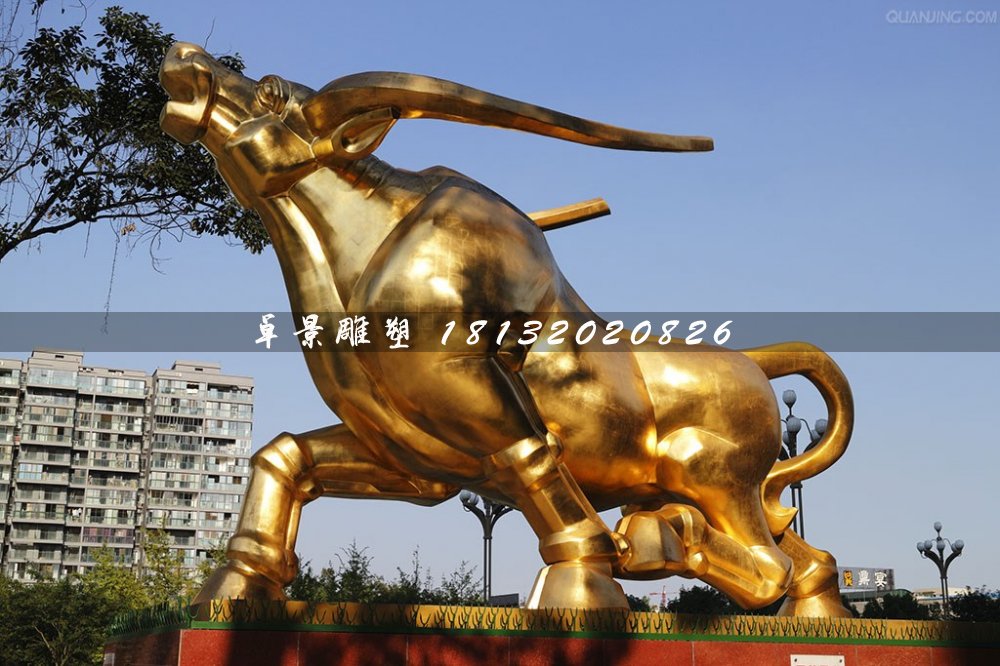 金牛銅雕，貼金動物銅雕 (3)