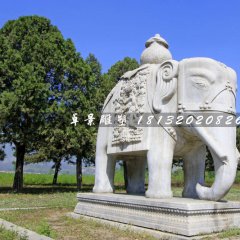 大理石大象雕塑，象馱寶瓶石雕