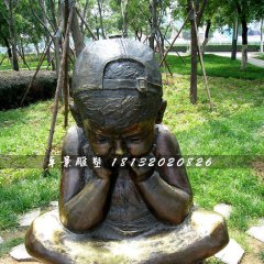思考的小男孩銅雕，公園小品銅雕