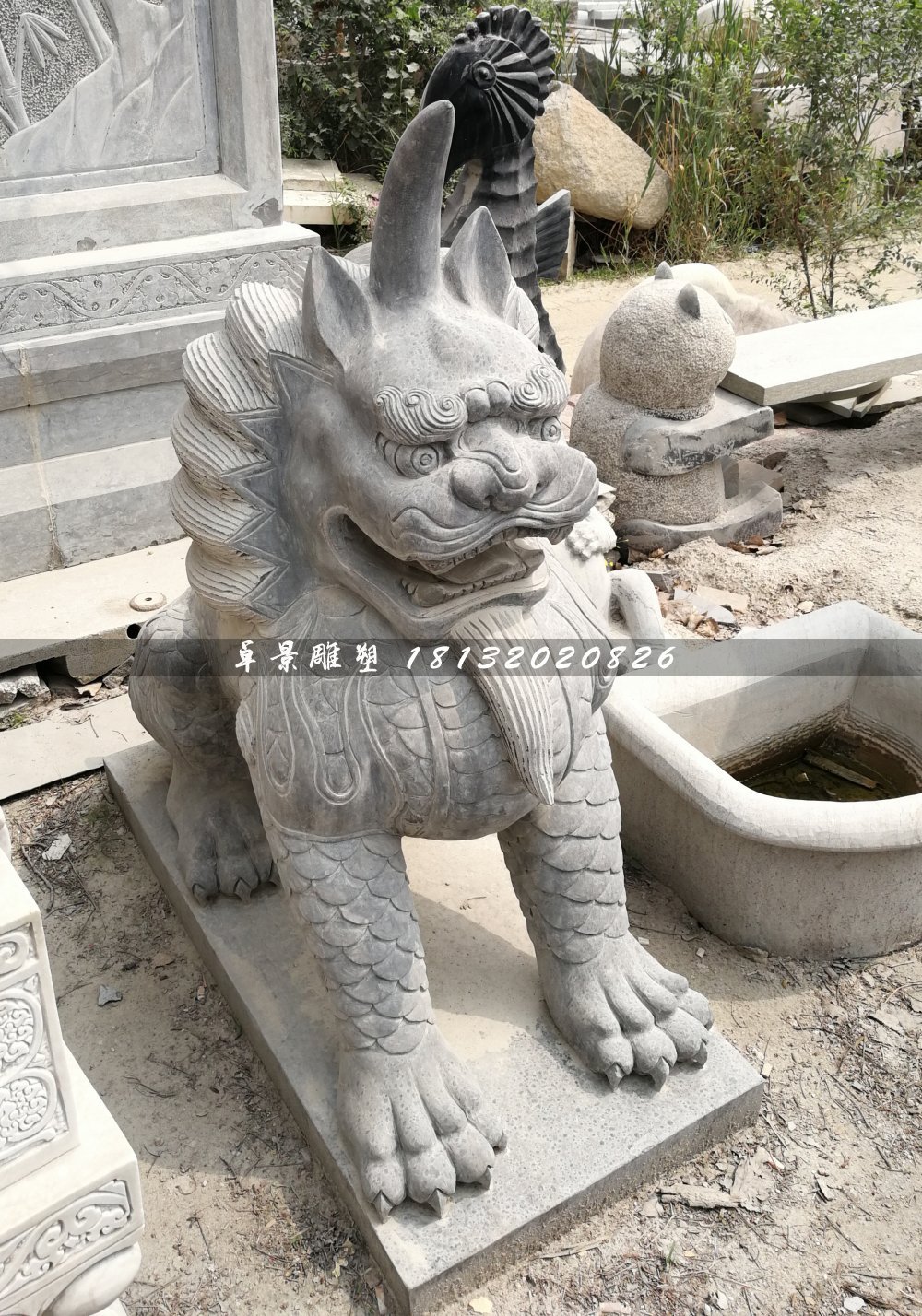 獨角獸石雕，青石神獸
