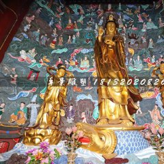 鎏金銅佛像，觀音與善財龍女銅雕