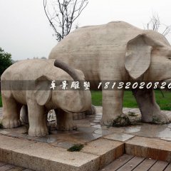 母子象石雕，公園動(dòng)物石雕