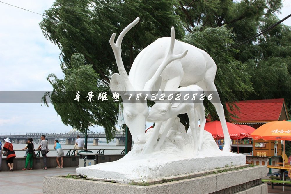 母子鹿石雕,漢白玉動物雕塑