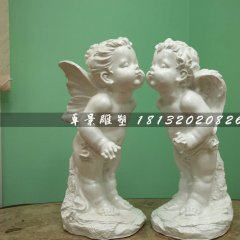 親吻小天使石雕，漢白玉小孩石雕