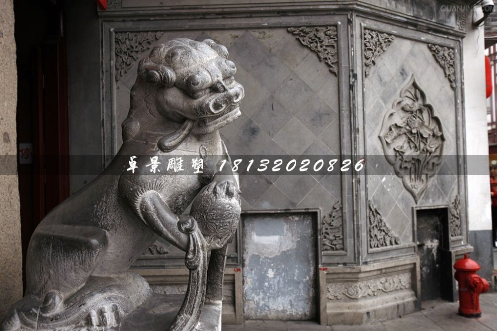 青石獅子雕塑，戲球獅石雕