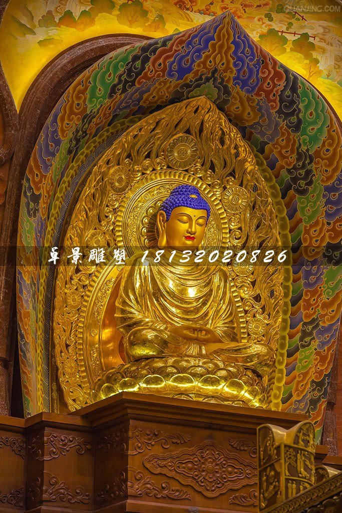 釋迦牟尼雕塑，玻璃鋼貼金佛像