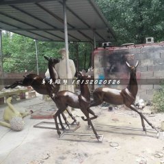 奔跑的鹿銅雕，公園動物銅雕