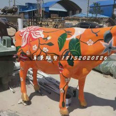 彩繪牛雕塑，玻璃鋼動物雕塑