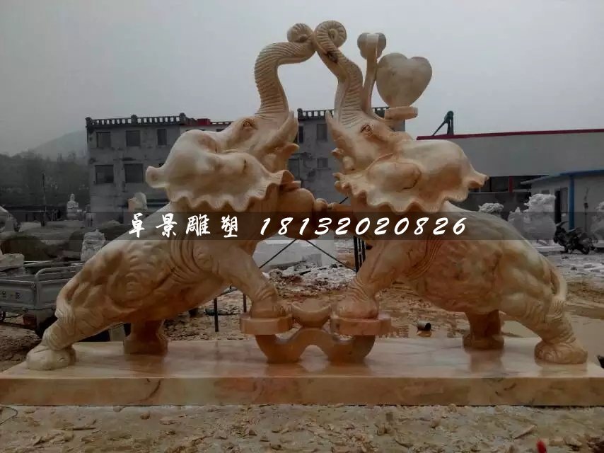 晚霞紅大象石雕，如意象石雕 (3)