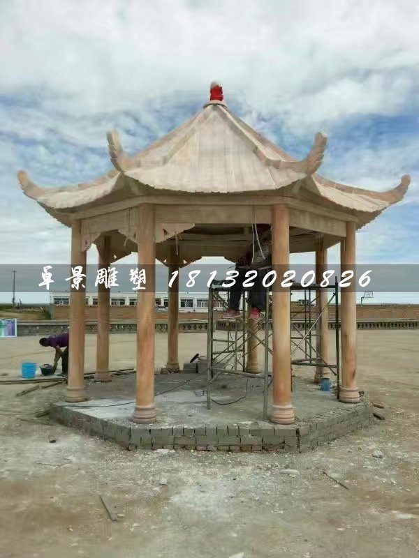 晚霞紅八角涼亭,公園石涼亭