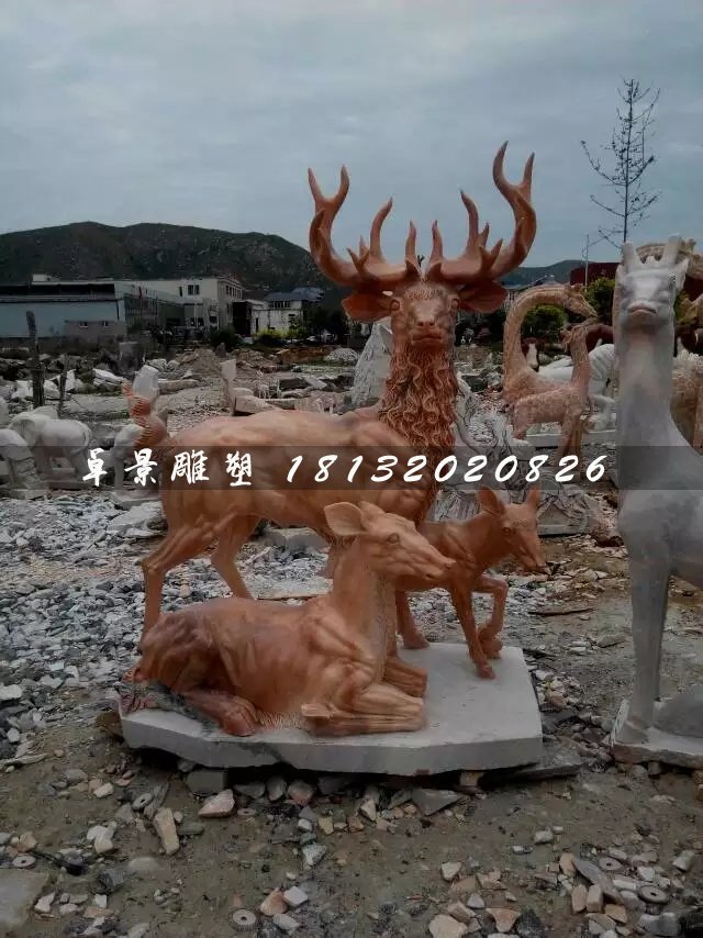 晚霞紅鹿石雕,公園動物石雕 (1)
