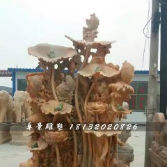 荷花流水池，晚霞紅景觀石雕