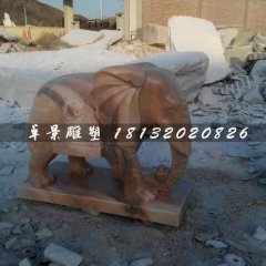 大象石雕，晚霞紅小象雕塑