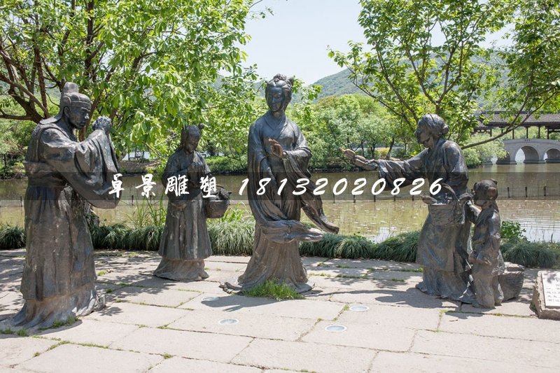 賣蓮藕銅雕，古代人物銅雕