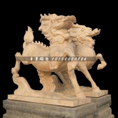 麒麟踏云石雕，晚霞紅麒麟石雕