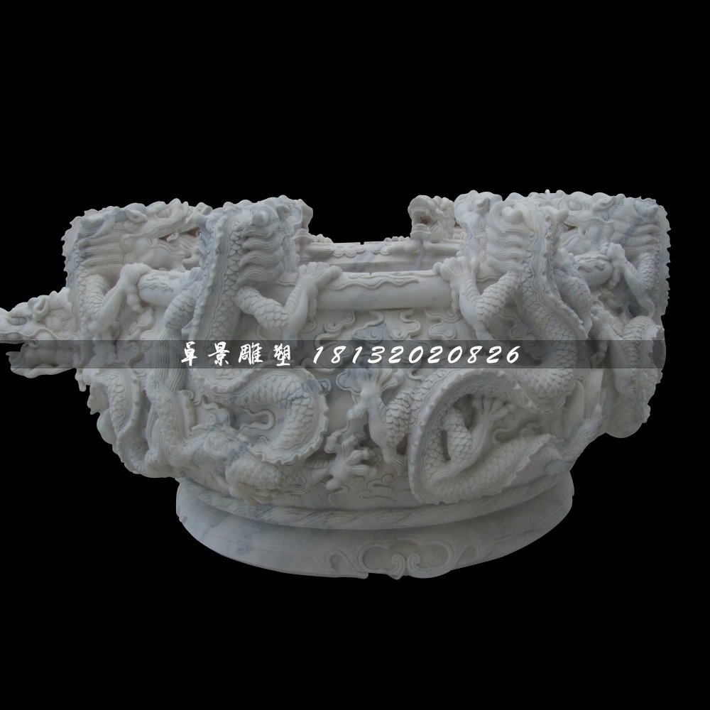 龍浮雕水缸，仿古石水缸 (1)