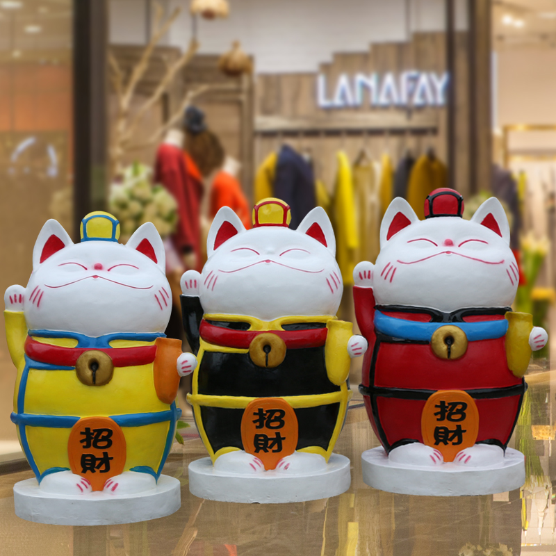 玻璃鋼招財(cái)貓雕塑,卡通擺件雕塑 (2)