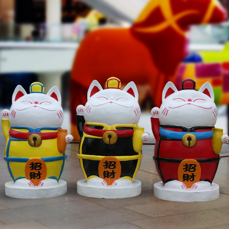 玻璃鋼招財(cái)貓雕塑,卡通擺件雕塑